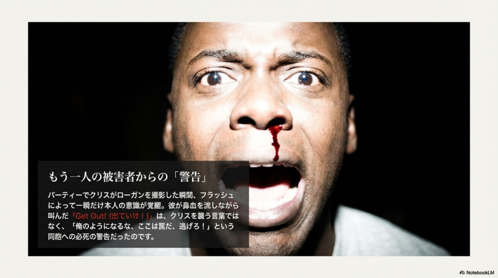 鼻血を出しながら叫ぶローガンの写真。彼がクリスへ「逃げろ」と警告していた真実について解説。