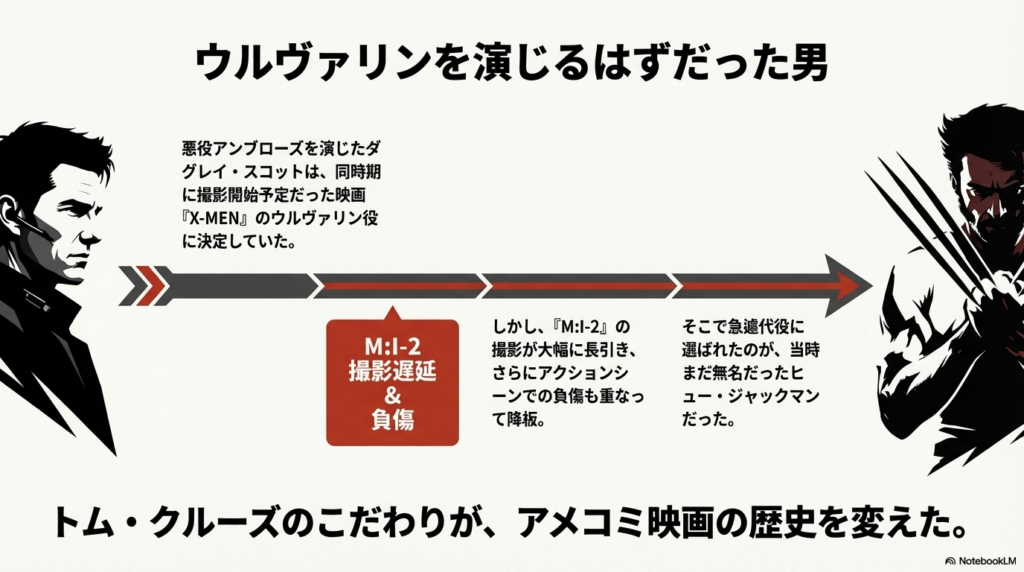 『M:I-2』が別のアメコミ映画の歴史を変えたことを示唆するタイトルスライド。