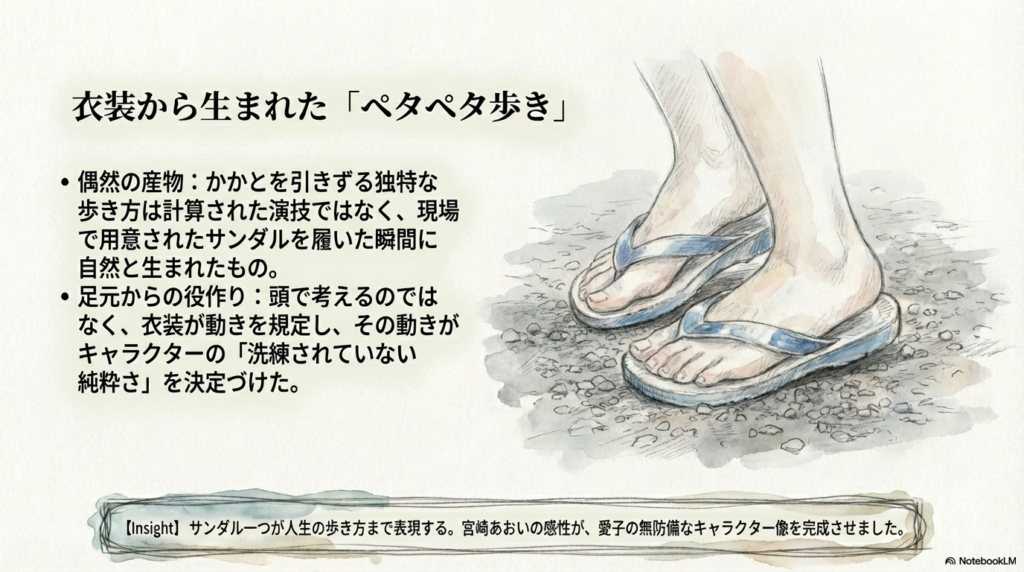 足元からのアプローチ：サンダルが生んだ純粋さ