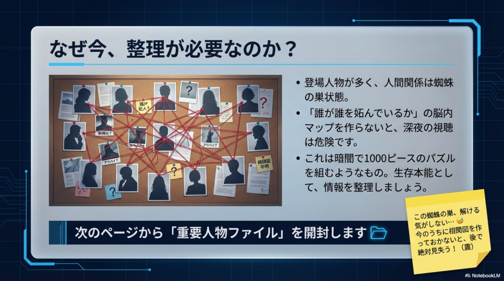 實友商事のオフィスの解説。クリーンなエリート集団という「表の顔」に対し、嫉妬や出世欲が渦巻く「裏の顔」を対比している。