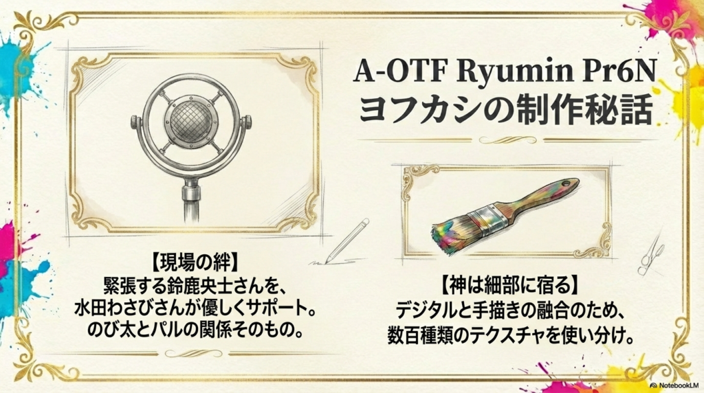 水田わさびさんと鈴鹿央士さんのエピソードや、デジタルと手描きの融合のために数百種類のテクスチャを使い分けたという制作の裏側。